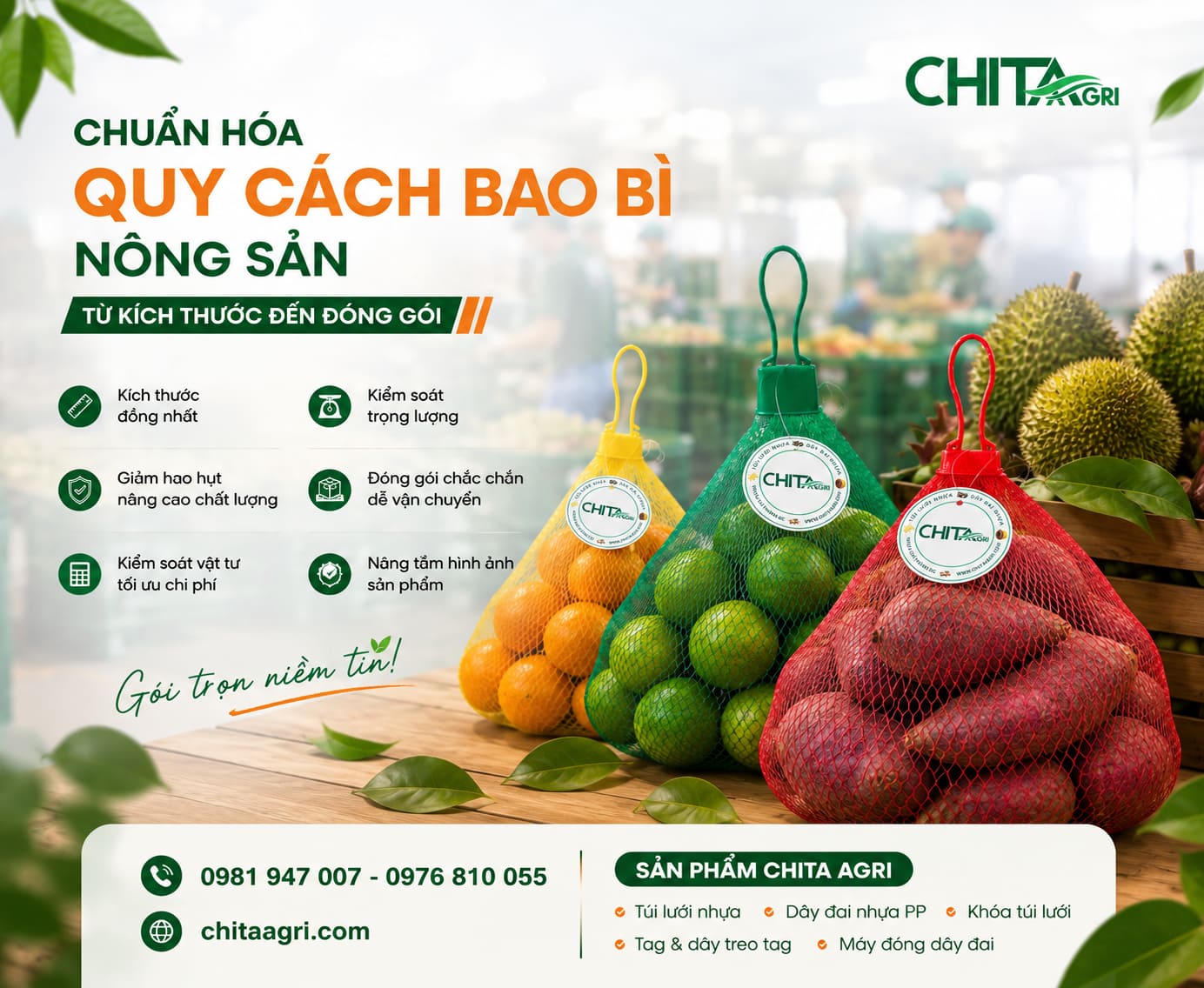 Chuẩn hóa quy cách bao bì nông sản từ kích thước, trọng lượng, vật liệu đến đóng gói, giúp doanh nghiệp kiểm soát vật tư và nâng cao hiệu quả.