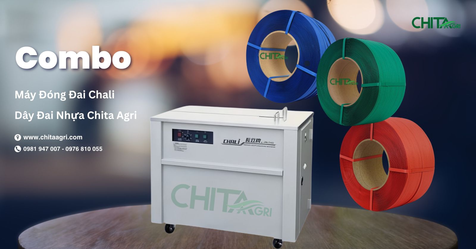 Nhựa Chí Thành BC – nhà phân phối máy đóng đai chính hãng Chali JN740, đồng thời là nhà sản xuất dây đai nhựa Chita Agri đồng bộ đóng gói hiệu quả.