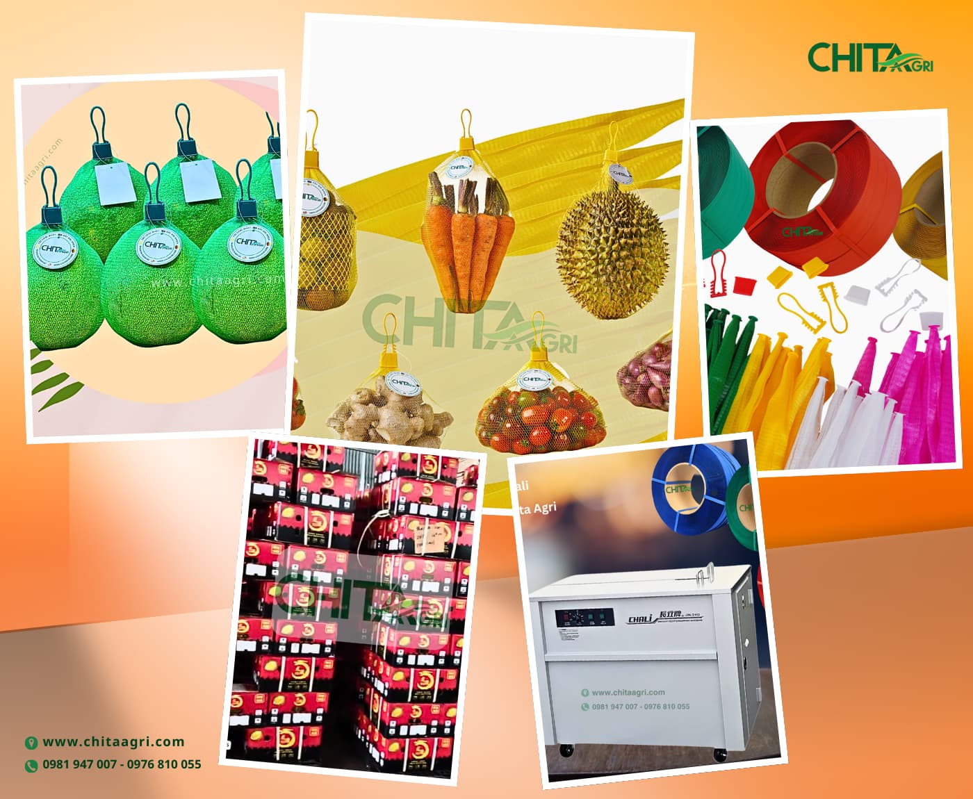 Combo đóng gói Chita Agri giúp đồng bộ bao bì từ túi lưới, phụ kiện đến dây đai, máy đóng đai,… hỗ trợ nông sản đóng gói gọn gàng và chuyên nghiệp hơn khi ra thị trường.