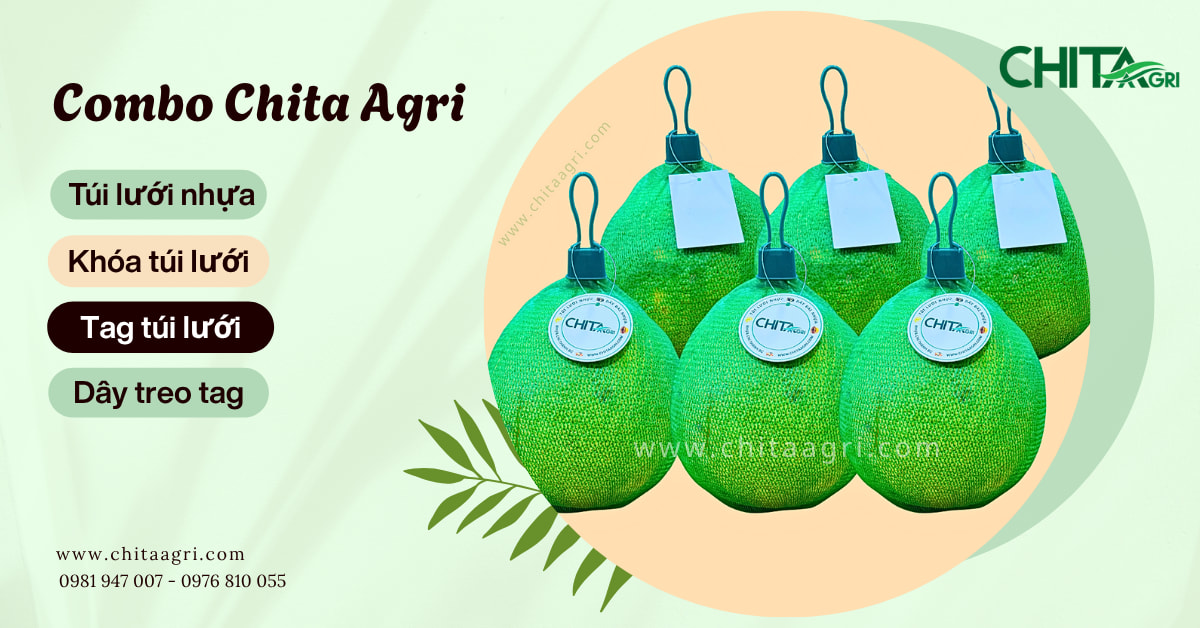 Combo Chita Agri Túi lưới, Khóa túi lưới ,Tag túi lưới, dây treo tag giúp sản phẩm đồng bộ và nổi bật trên kệ trưng bày