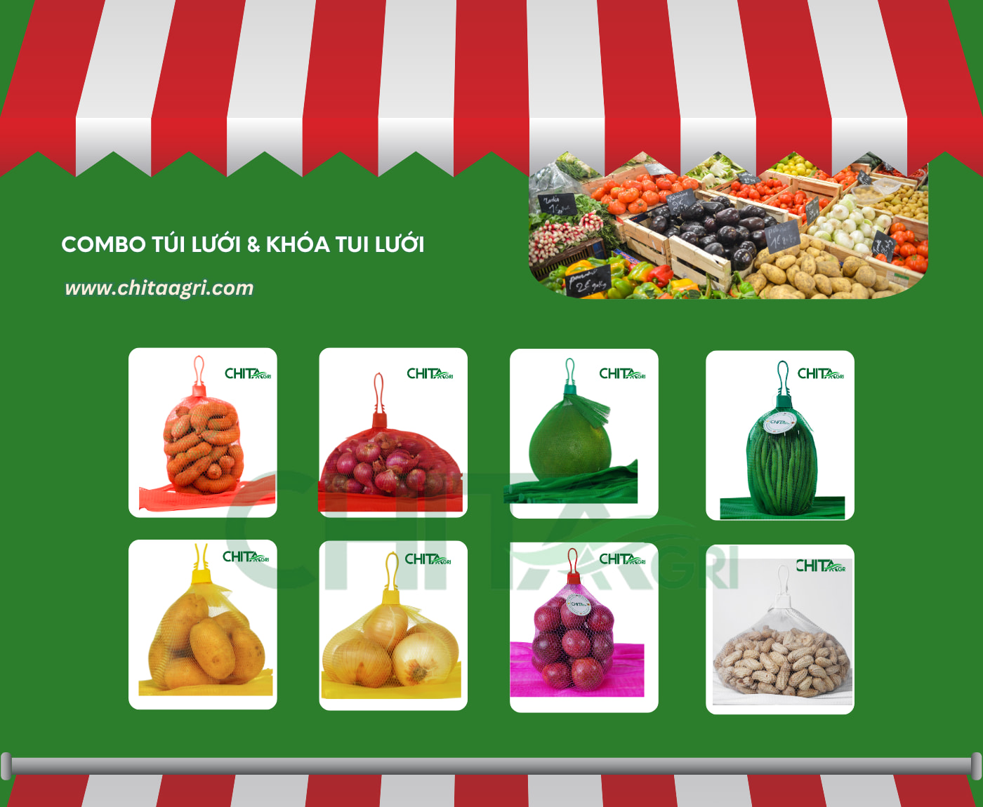 Combo túi lưới và khóa túi lưới Chita Agri của Nhựa Chí Thành BC