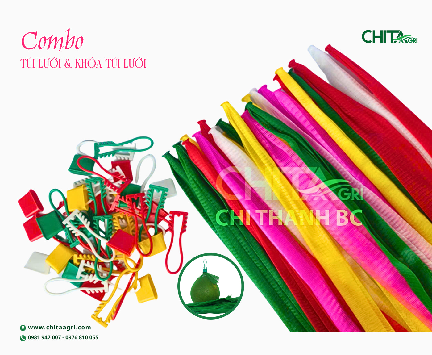 Combo túi lưới và khóa túi lưới Chita Agri của Nhựa Chí Thành BC