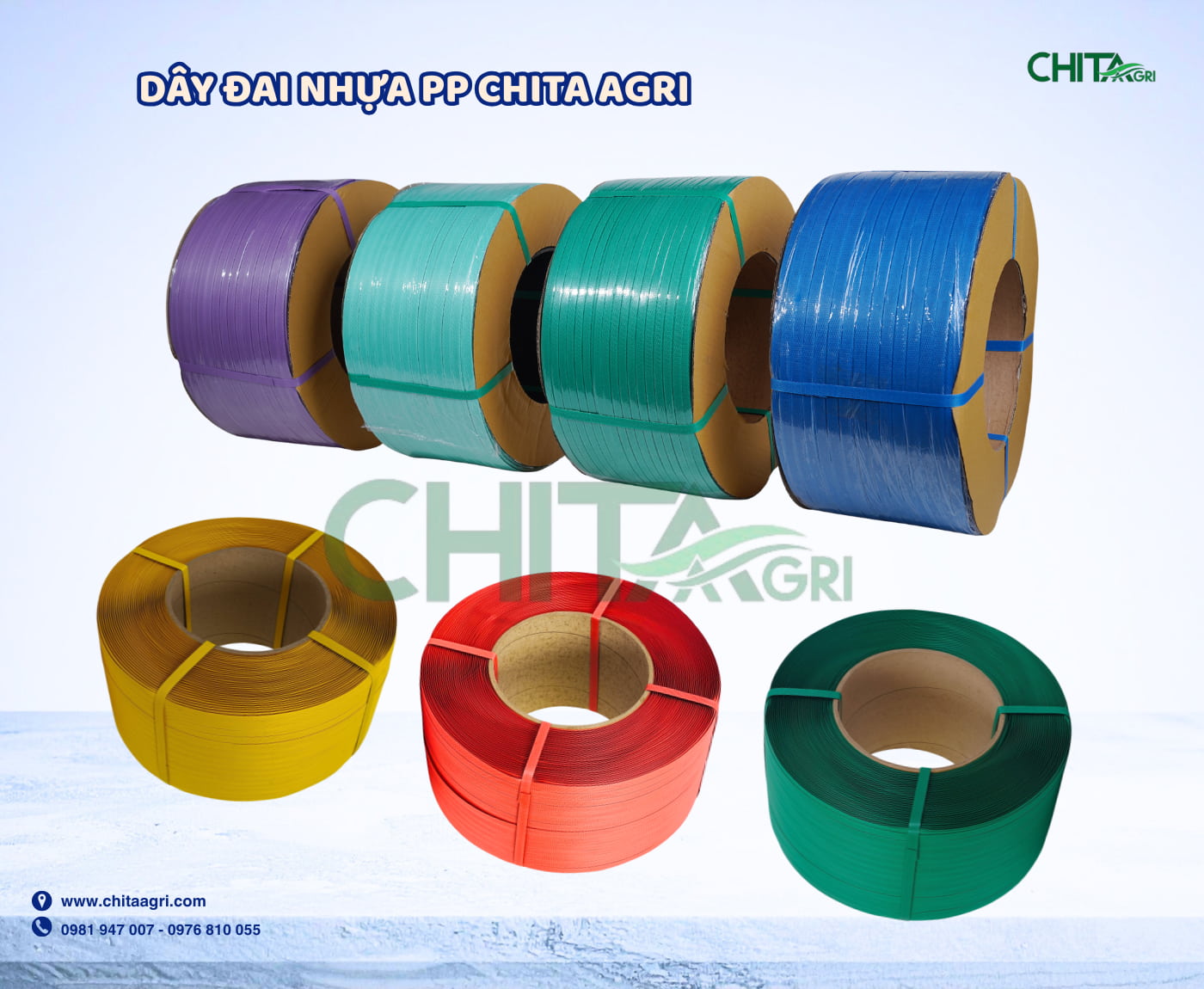 Dây đai nhựa Chita Agri có độ dẻo dai tốt, giữ lực siết chắc, hạn chế đứt gãy khi đóng gói hàng hóa nặng.