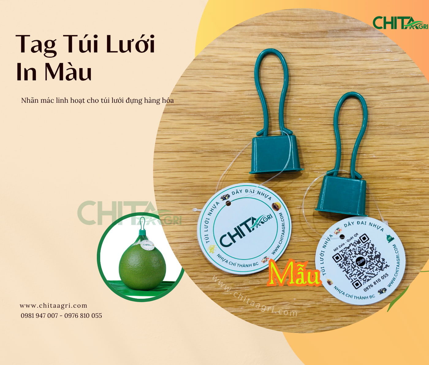 Tag túi lưới in màu Chita Agri – Đồng bộ với túi lưới làm nổi bật sản phẩm