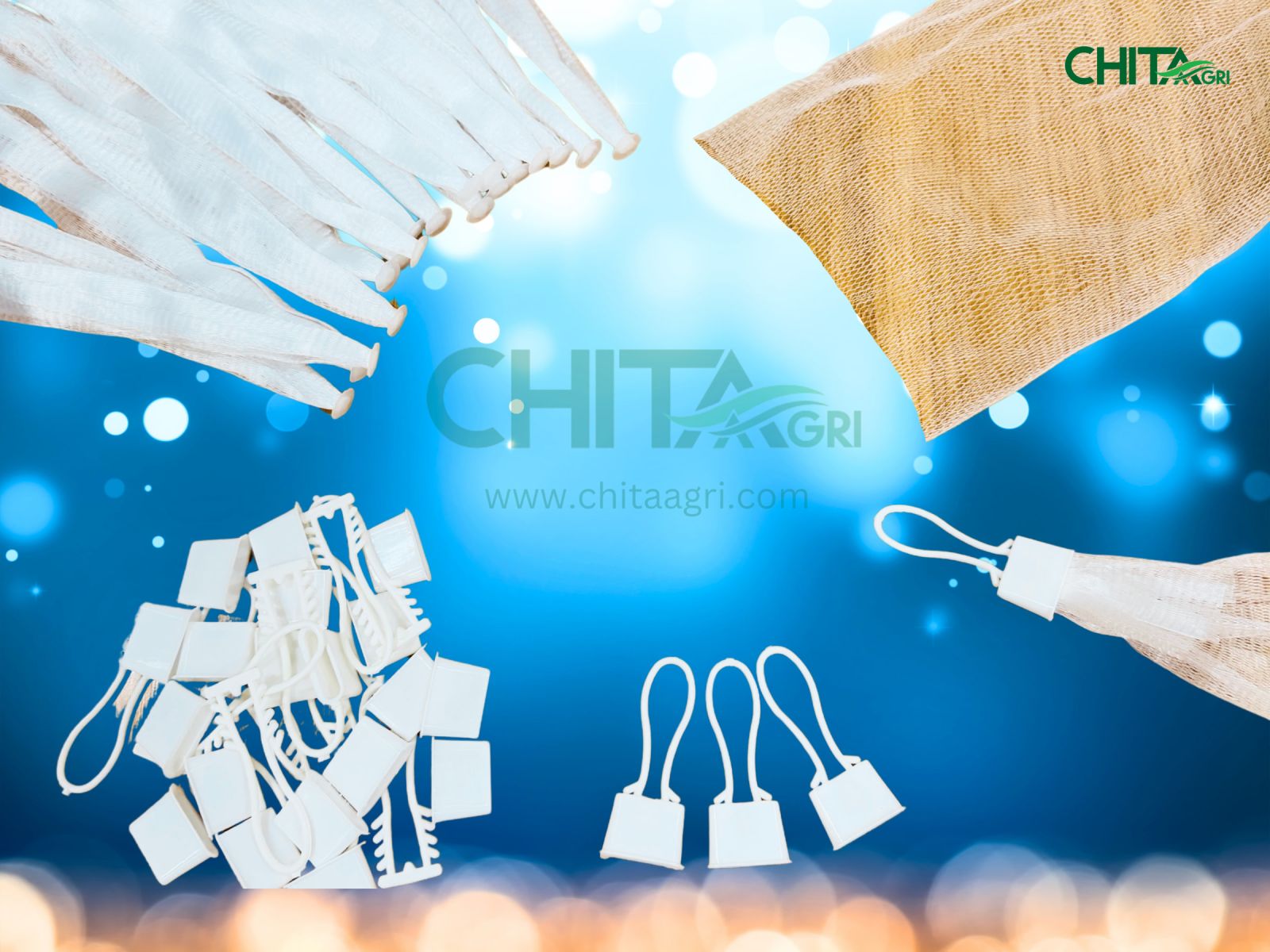 Bộ túi lưới L200 màu trắng Chita Agri kèm khóa nhựa – giải pháp đóng gói hành tím, khoai lang, cà chua,.. giúp thoáng khí, bảo vệ trái cây