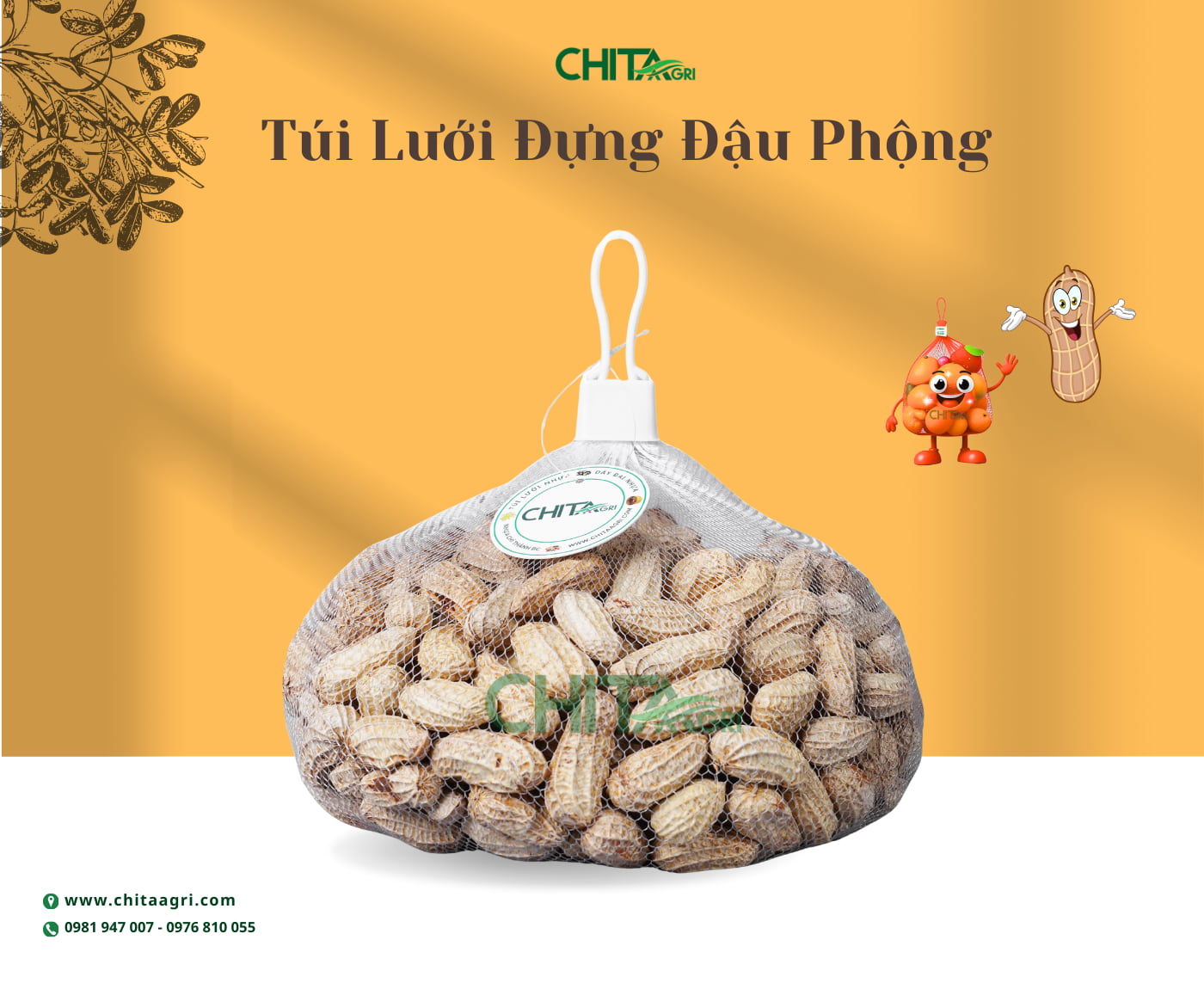 Túi lưới đựng đậu phộng Chita Agri từ Nhựa Chí Thành BC giúp thoáng khí, hạn chế ẩm mốc, tăng giá trị sản phẩm