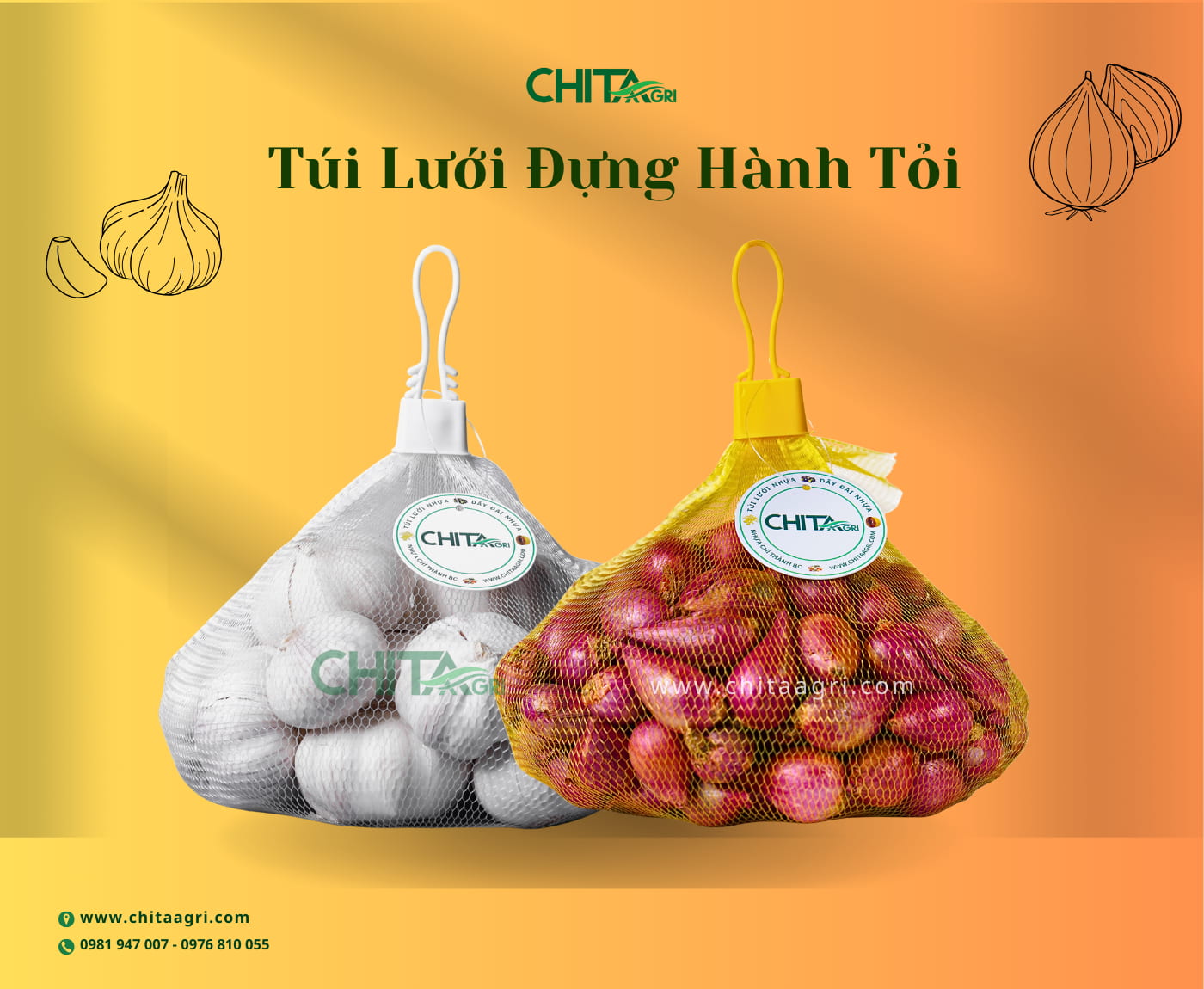 Túi lưới đựng hành tỏi giúp thông thoáng, hạn chế ẩm mốc, giữ củ khô ráo và đẹp khi trưng bày.