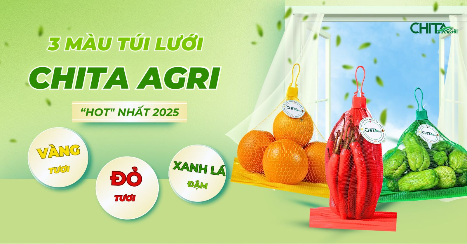 Túi lưới đựng trái cây Chita Agri đa dạng màu sắc, độ dày và kích thước phù hợp với nhiều loại nông sản