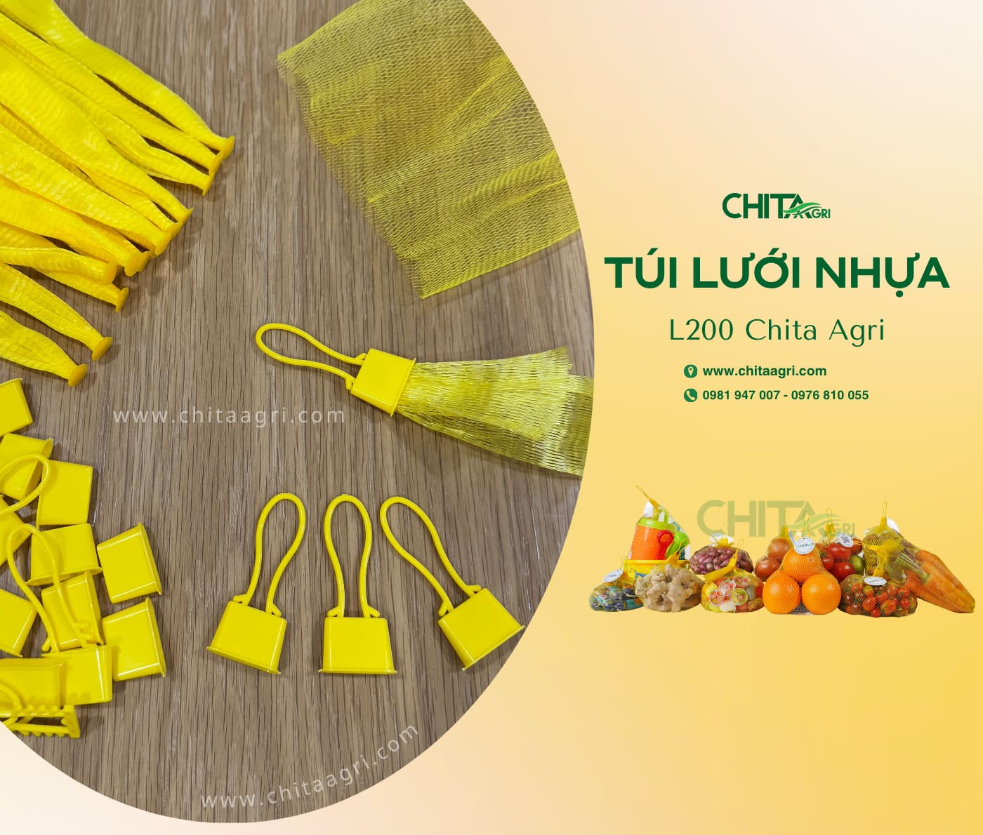 Túi lưới nhựa L200 Chita Agri bền – thoáng – chịu lực, thích hợp đóng gói nông sản & thực phẩm