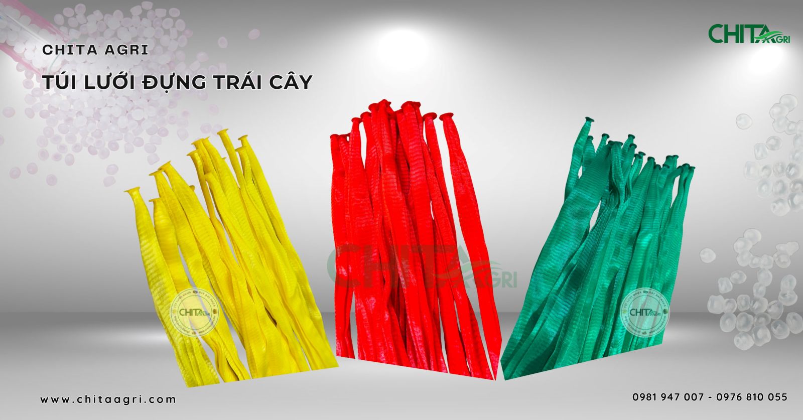 Túi lưới đựng trái cây Chita Agri đa dạng màu sắc, độ dày và kích thước phù hợp với nhiều loại nông sản